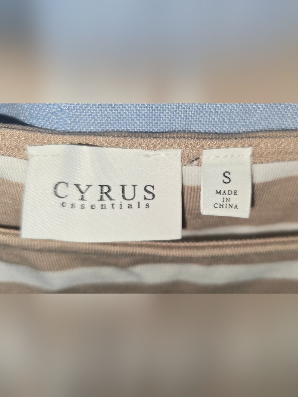 Cyrus Beige and White Striped Boatneck Short Sleeve Top - Picture 3 of 4